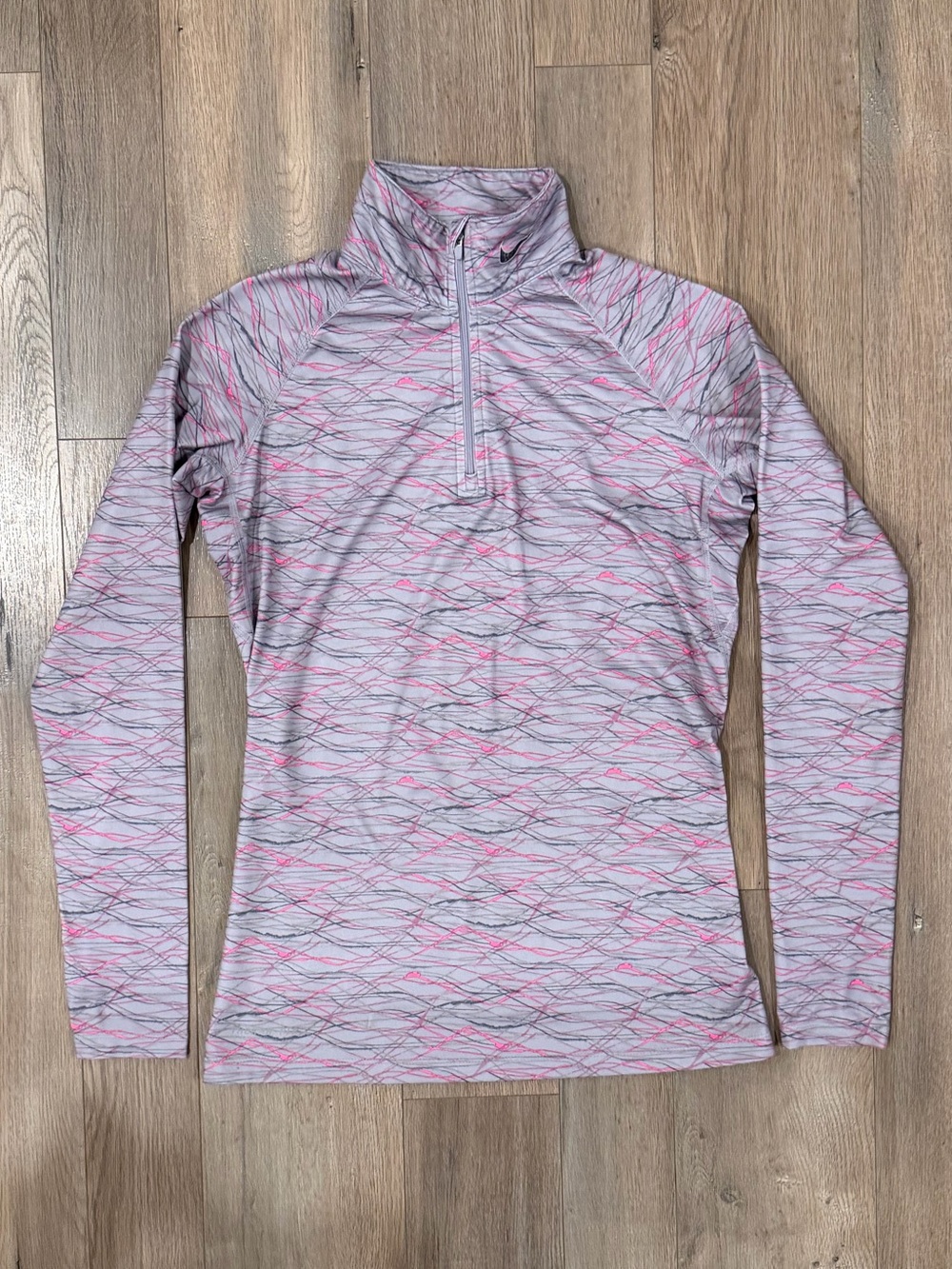 Nike Women's Pink & Gray Quarter-Zip Long Sleeve Top